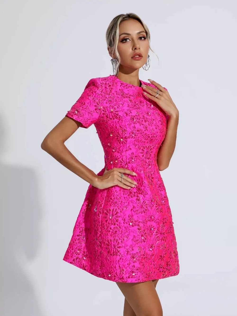 NWT Catchall Astrid Pink Jacquard Floral Mini Dress - Picture 7 of 8